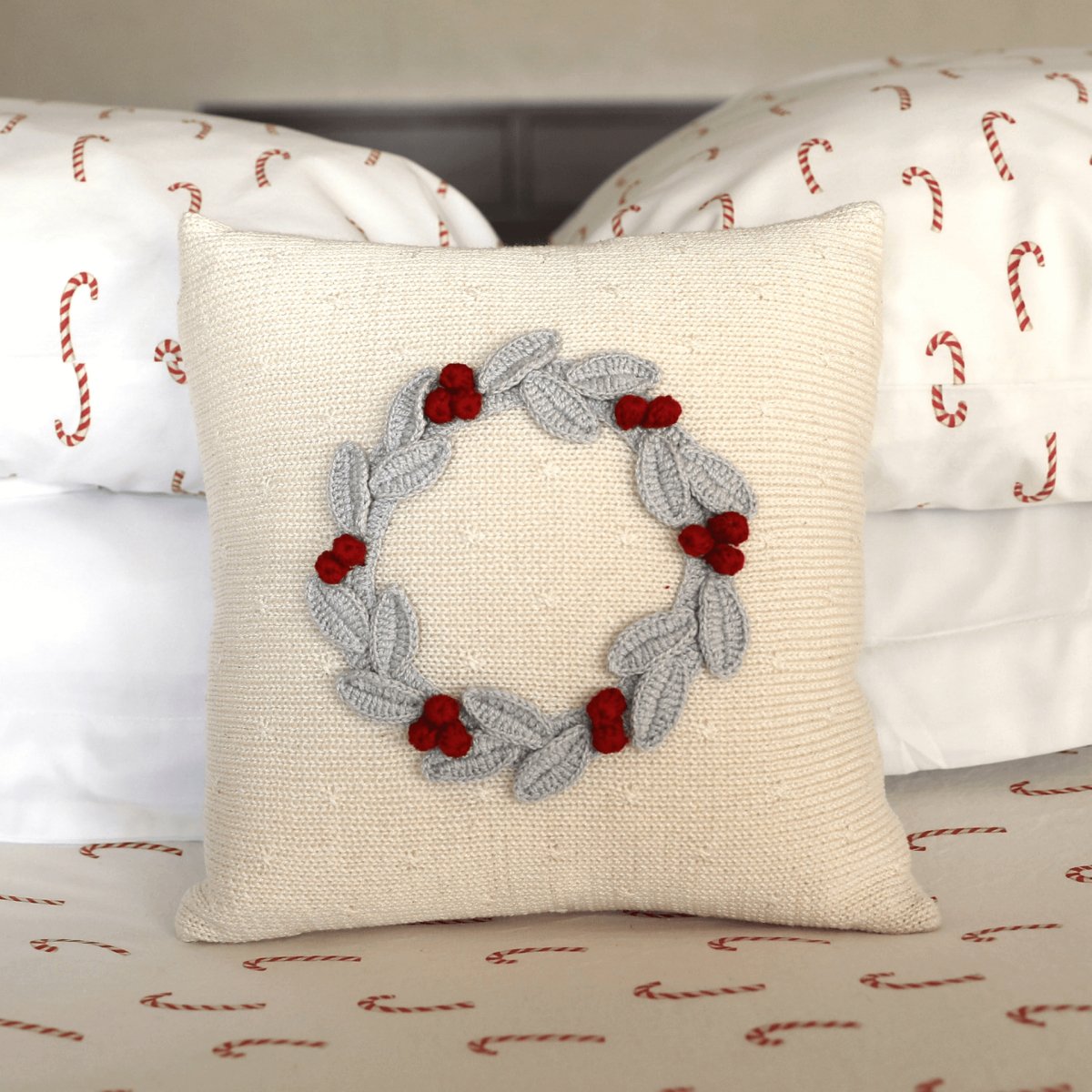 Grey Wreath with Berries 10" Handmade Pillow | Hearth Home & Living