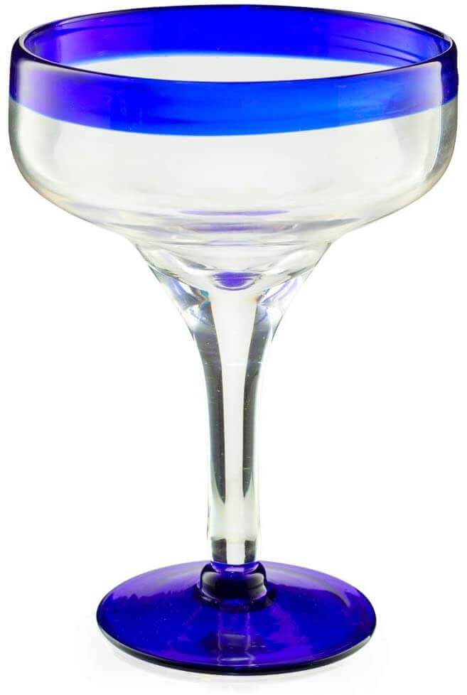 Hand Blown Margarita & Cocktail Glass – Set of 4 Large 16oz, Cobalt Blue Rim