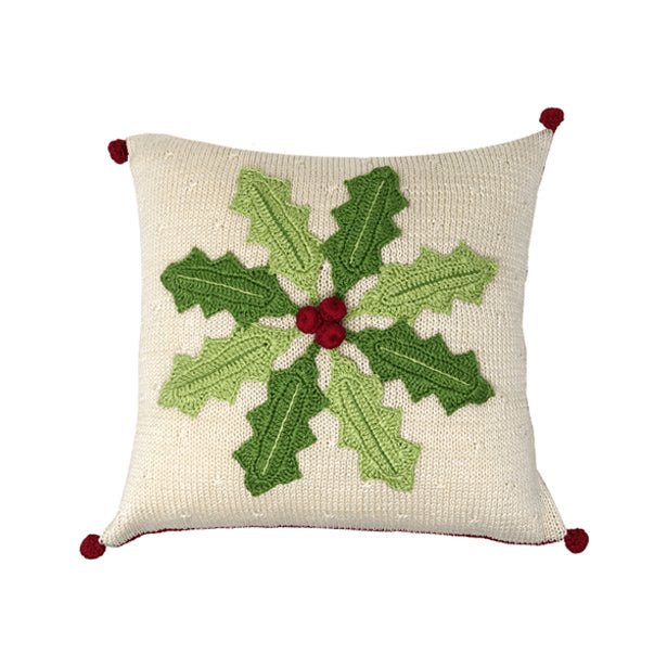 Handcrafted Artisan Christmas Holly Pinwheel 10" Pillow