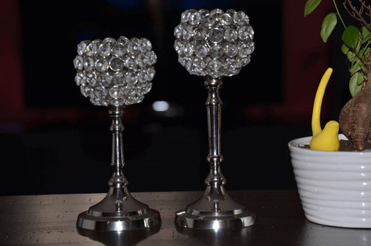 Round Crystal Candle Holder Set of 2