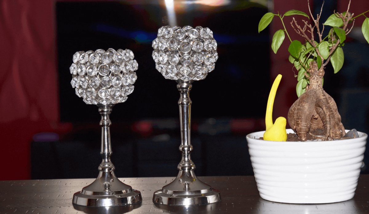 Round Crystal Candle Holder Set of 2