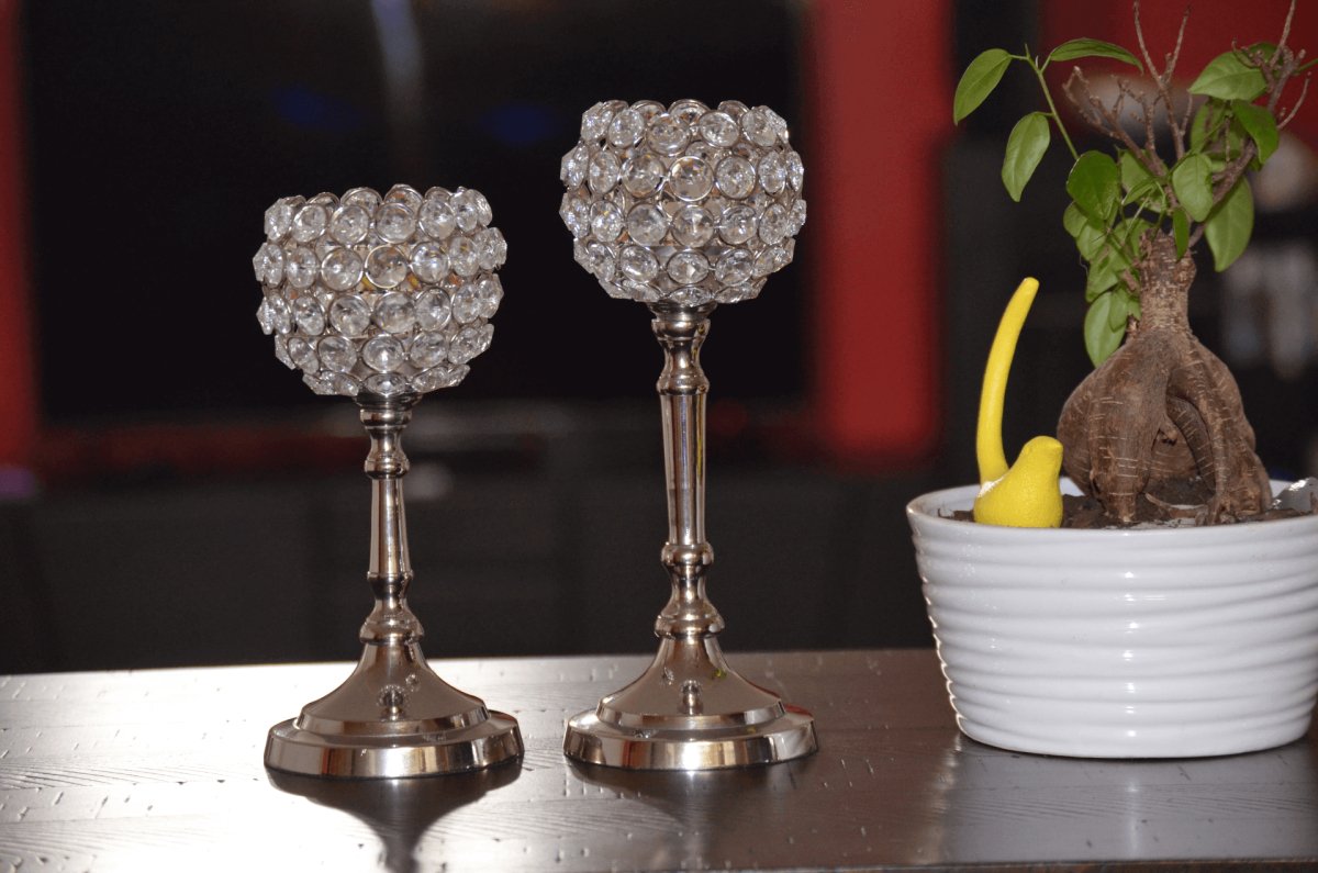 Round Crystal Candle Holder Set of 2