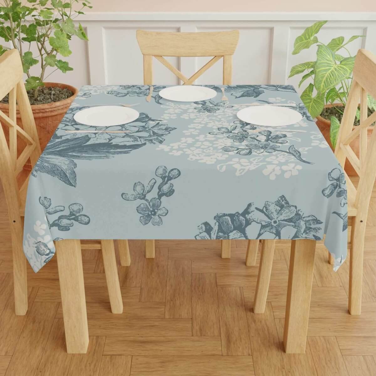 Square Tablecloth - Light Blue floral