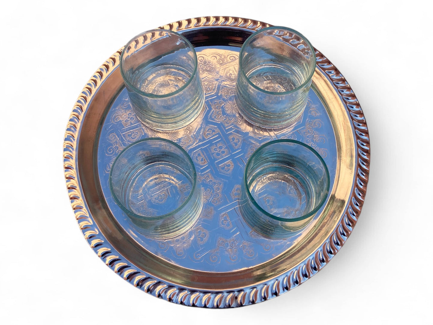 Handcrafted Silver-Plated Moroccan Brass Serving Tray