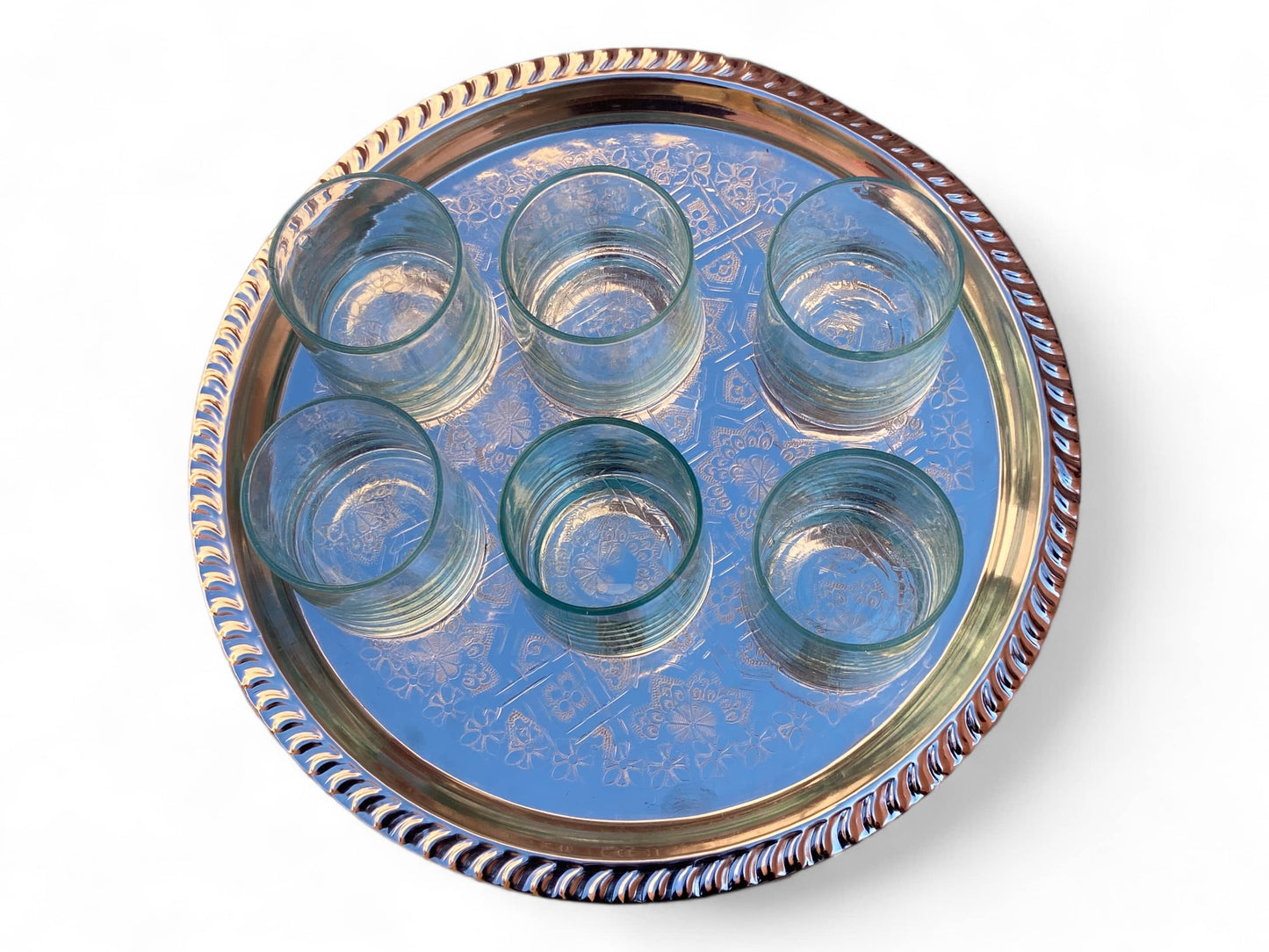 Handcrafted Silver-Plated Moroccan Brass Serving Tray