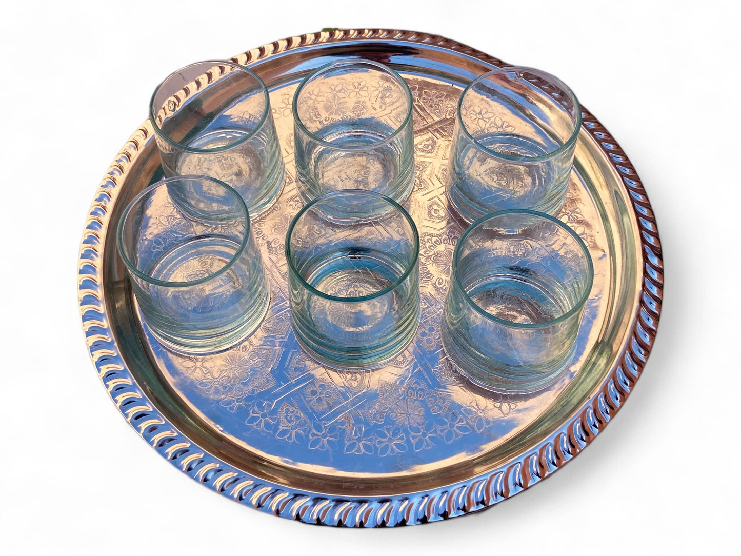 Handcrafted Silver-Plated Moroccan Brass Serving Tray