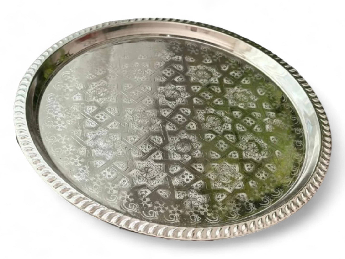 Handcrafted Silver-Plated Moroccan Brass Serving Tray